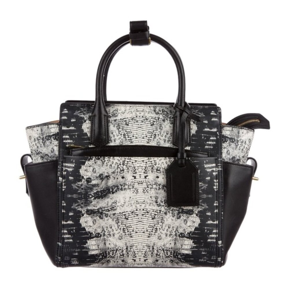 NEW W/ TAGS Reed Krakoff Mini Atlantique Leather Satchel Bag, Black White Lizard